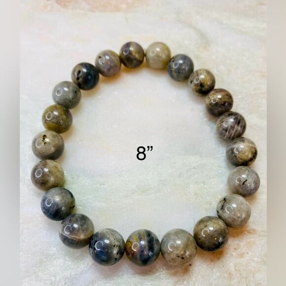 Handmade Gray Labradorite Gemstone Bead Unisex Stretch Bracelet 10mm - Picture 3 of 7